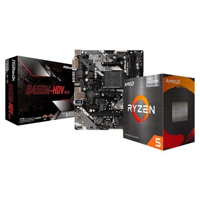 Processador AMD Ryzen 5 4500 + Placa-Mãe ASRock B450M-HDV R4.0