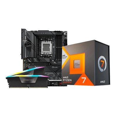 Kit Placa Mãe ASUS ROG STRIX X870E-H GAMING WIFI7 + Processador AMD Ryzen 7 7800X3D + Memória RAM Corsair Vengeance RGB, 32GB (2x16GB), 6200MHz