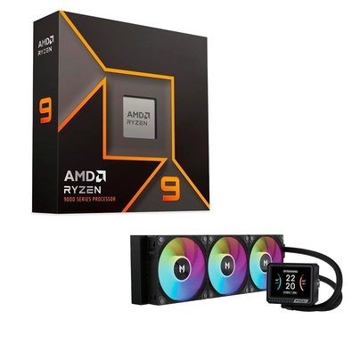 Processador AMD Ryzen 9 9950X, 4.3 GHz (5.7 GHz Max Turbo), Cache 64MB, 16 Núcleos, 32 Threads, AM5, Sem Vídeo Integrado - 100-100001277WOF + Water Cooler MACH1 GLACIAL, ARGB, 360mm, AMD e Intel, Preto - IMV360BK