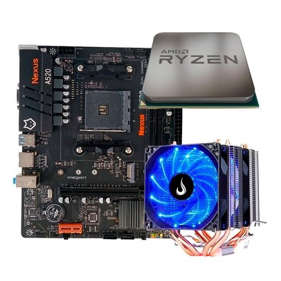 Placa-Mãe Husky Nexus A520 + Processador AMD Ryzen 5 5500F + Air Cooler Rise Mode Gamer G700