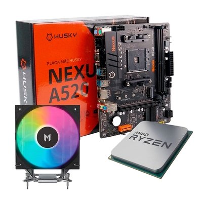 Placa-Mãe Husky Nexus A520 + Processador AMD Ryzen 5 5500F + Air Cooler MACH1 ARTIC