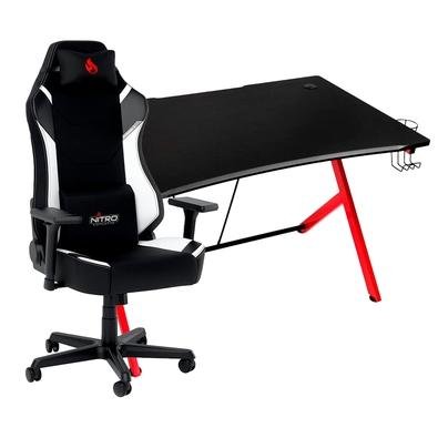 Cadeira Gamer Nitro Concepts X1000 - Black/White + Mesa Gamer Nitro Concepts D12, Black/Red