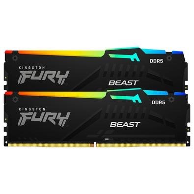 Memória Kingston Fury Beast RGB, 64GB (2x32GB), 5600MHz, DDR5, CL40, para Intel XMP, Preto - KF556C40BBAK2-64