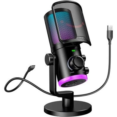 Microfone Condensador Gamer Fifine Ampligame, RGB, Cardióide, USB-C, Anti-Ruído, Preto - AM6