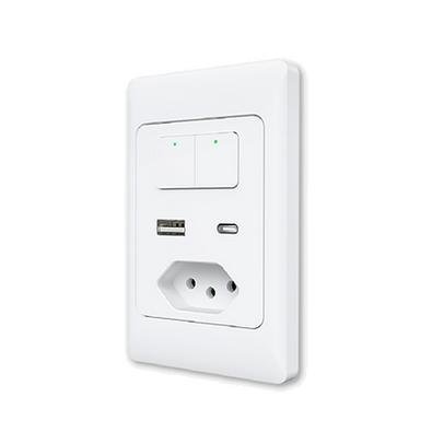Interruptor Smart AGL, Wi-Fi, Bivolt, Interruptor Teclas, USB A, Tipo-C, Tomada e Interruptor Teclas, Tomada, Branco - 1106167