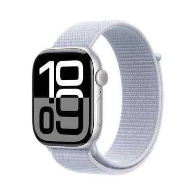 Imagem Apple Watch Series 10 GPS, Caixa Prateada de Alumínio de 46 mm, Pulseira Loop Esportiva Nuvem Azul - MWWN3AM/A