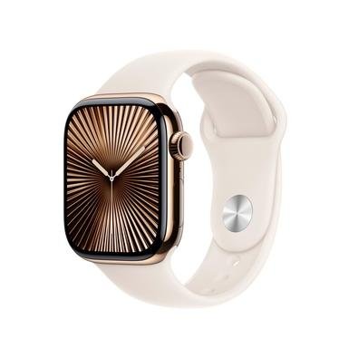 Imagem Apple Watch Series 10 GPS + Cellular, Caixa Dourada de Titânio de 42 mm, Pulseira Esportiva Estelar, Tamanho P/M - MX063AM/A