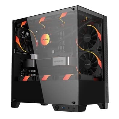 Gabinete Gamer PCYes Forcefield TWR Black VULCAN, Mid Tower, ATX, Frontal e Lateral em Vidro, Preto - GFFTWRBV