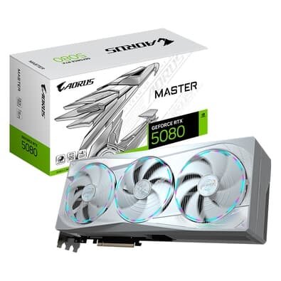 Placa de Vídeo RTX 5080 AORUS MASTER ICE 16G Gigabyte NVIDIA GeForce, 16GB GDDR7, 256bits, RGB, DLSS, Ray Tracing - GV-N5080AORUSM ICE-16GD