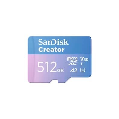 Cartão de Memória SanDisk Creator Series MicroSD 512GB, Classe 10, Leitura 190 MB/s e Gravação 130 MB/s - SDSQXAV-512G-GN6MS
