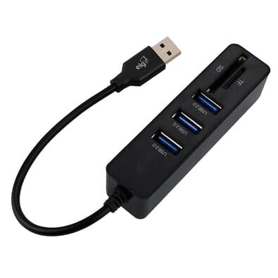 Adaptador HUB ELG USB 5 Em 1, Entrada USB para 3 Portas USB-A + 1 Porta Mini SD Card + 1 Porta Micro SD Card, Preto - HUB51SD-v2