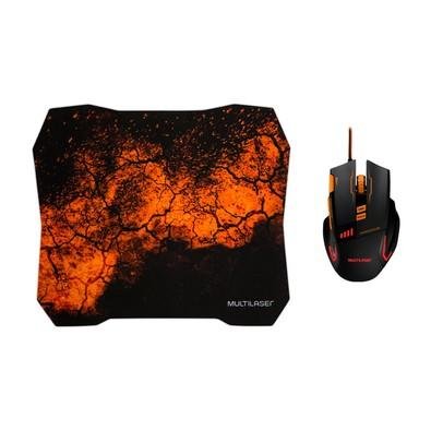 Mouse Gamer Multilaser 3200DPI 8 Botões Preto e Laranja com LED e Mousepad Incluso - MO256