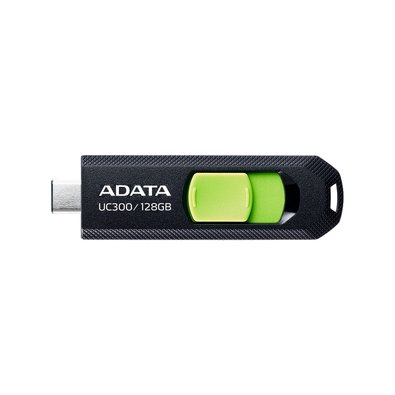 Pen Drive 128GB ADATA UC300, USB 3.2, OTG, Dual Conector, Retrátil, Preto e Verde - ACHO-UC300-128G-RBK/GN