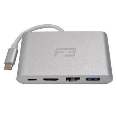 HUB F3 Adaptador USB-C 3.1, 4 em 1, para HDMI 4K, Ethernet, USB 3.0, USB-C - RJ45-JC-TYC-401