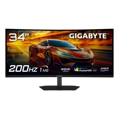 Monitor Gamer Curvo Gigabyte 34", QHD, 200Hz, 1ms, VA, Adaptive-Sync, FreeSync Premium, HDR 400, Som Integrado, Preto - G34WQC2