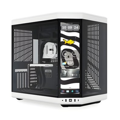 Gabinete Gamer HYTE Y70 Touch Infinite, Mid Tower, EATX, Tela LCD 14.9", Panda Branco e Preto - CS-HYTE-Y70TTI-WB