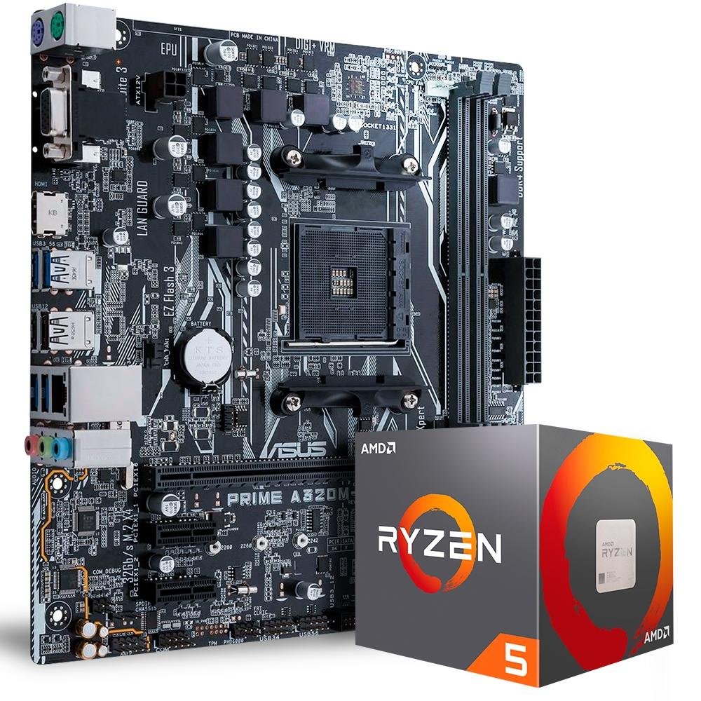 Placa-Mãe Asus Prime A320M-K + AMD Ryzen 5 1600 | KaBuM!