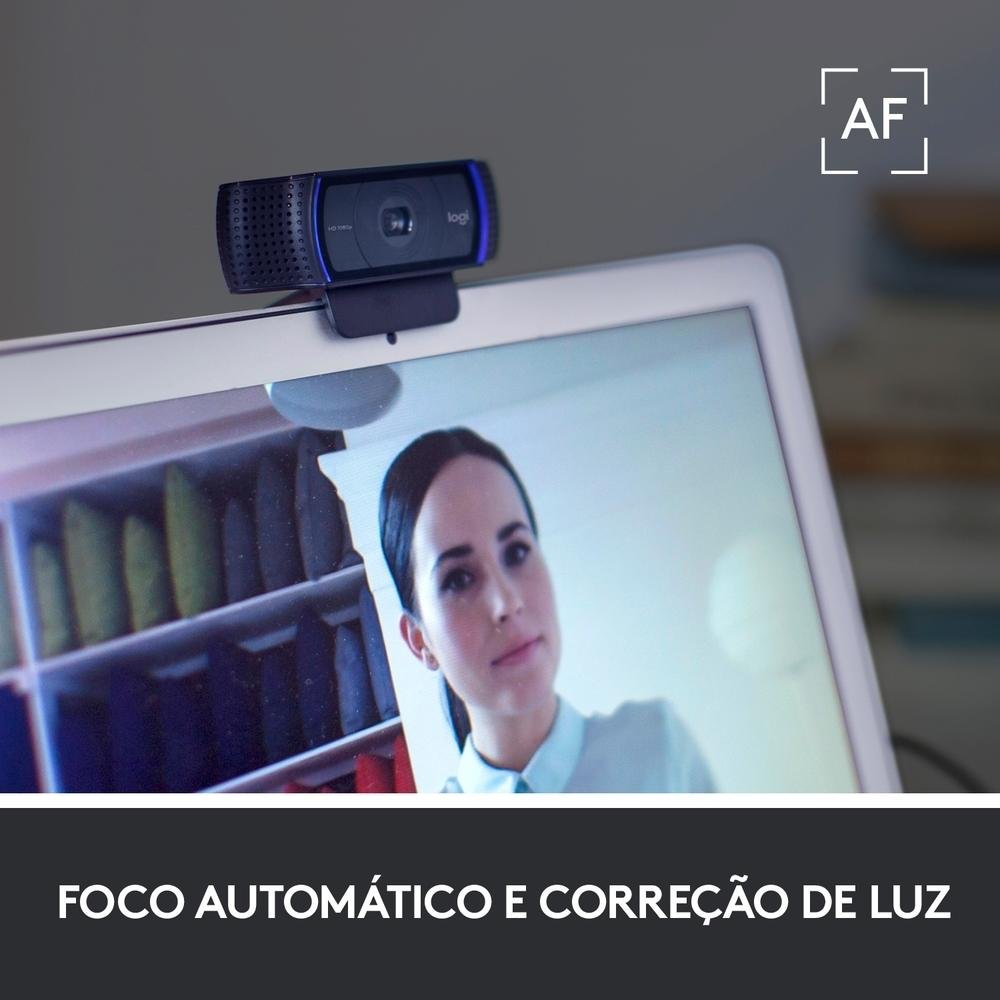 Webcam Full HD Logitech C920s com Microfone Embutido, Proteção de Privacidade, Widescreen 1080p, Compatível Logitech Capture - 960-001257