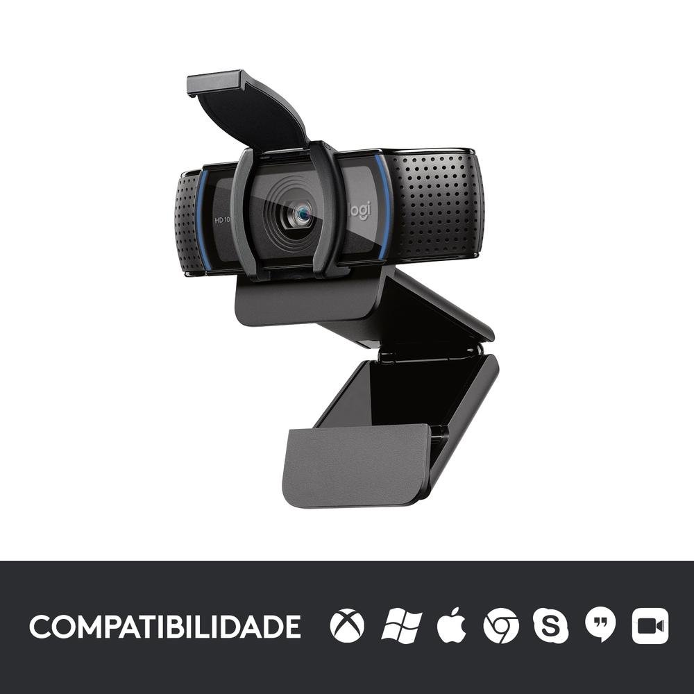 Webcam Full HD Logitech C920s com Microfone Embutido, Proteção de Privacidade, Widescreen 1080p, Compatível Logitech Capture - 960-001257