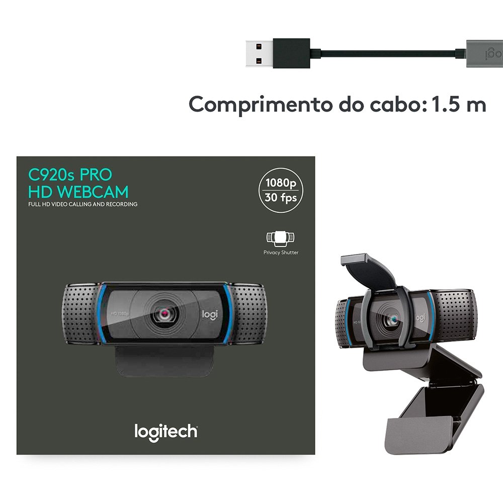 Webcam Full HD Logitech C920s Pro | KaBuM!