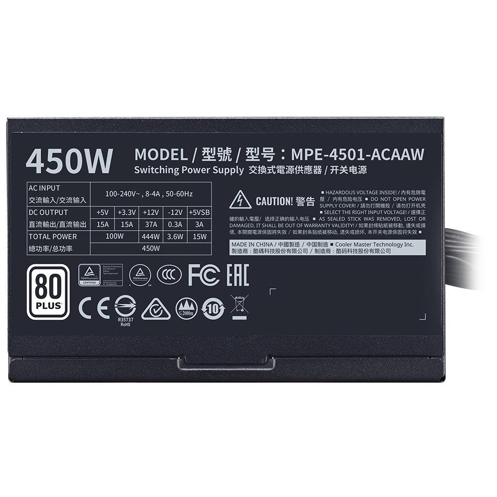 Fonte Cooler Master MWE White V2 450W, 80 Plus White - MPE-4501-ACAAW-BR