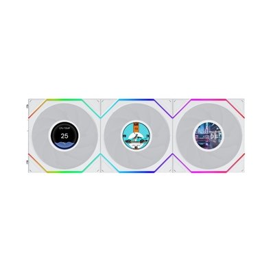 Kit Ventoinhas Lian Li Uni Fan TL LCD Flex Reverse Blade, 3x 120mm, ARGB, PWM, Tela LCD 1.8, Branco - 12RTLLCD1F3W