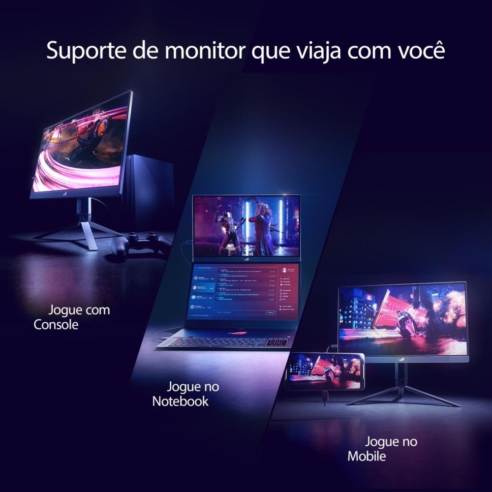 Monitor Gamer Portátil ASUS ROG Strix 17.3" FHD, IPS, Micro HDMI e DisplayPort, 240Hz, Kit ROG Tripé, Sacola, Smart Cover, Preto - XG17AHP Monitor Gamer Portátil ASUS ROG Strix 17.3" FHD, IPS, Micro HDMI e DisplayPort, 240Hz, Kit ROG Tripé, Sacola, Smart Cover, Preto - XG17AHP