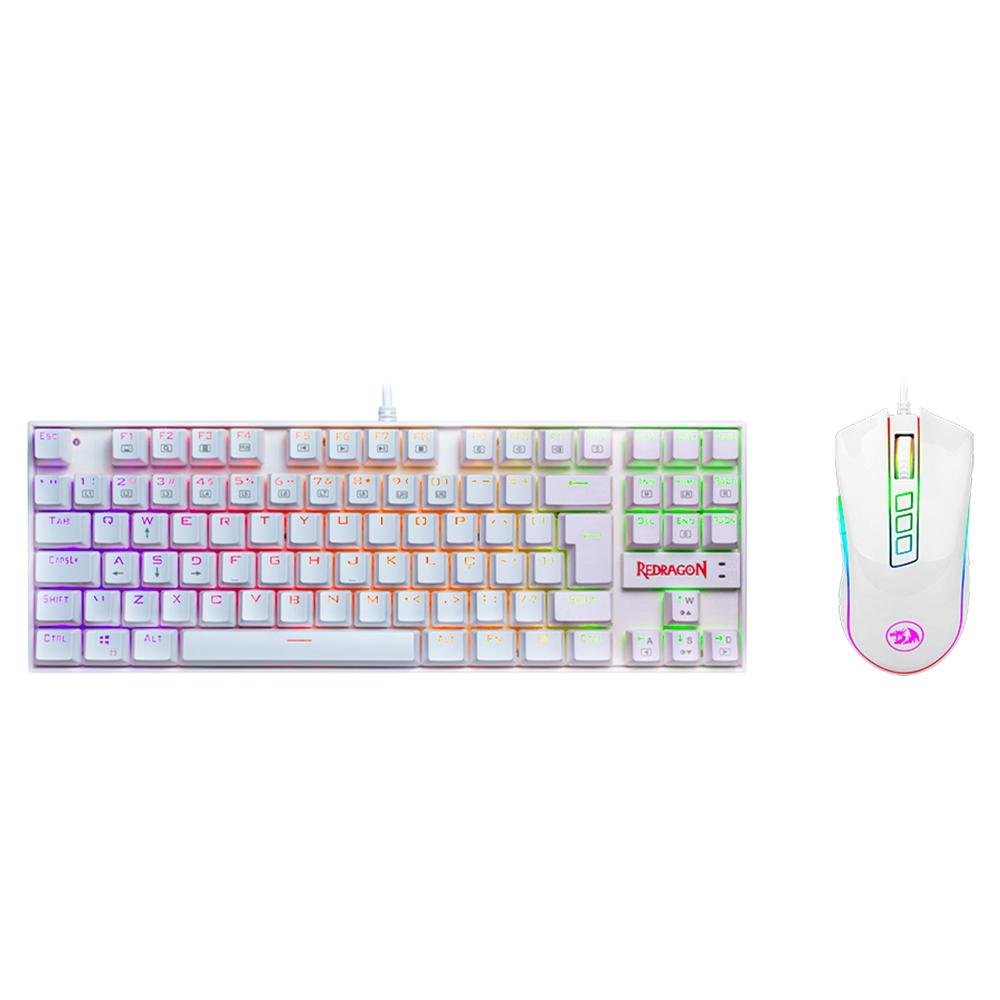 Kit Gamer Redragon Teclado Mecânico Kumara, RGB, Switch Outemu Blue, PT, Branco + Mouse Cobra M711, Chroma, 10000DPI, Branco - S118W Kit Gamer Redragon Teclado Mecânico Kumara, RGB, Switch Outemu Blue, PT, Branco + Mouse Cobra M711, Chroma, 10000DPI, Branco - S118W