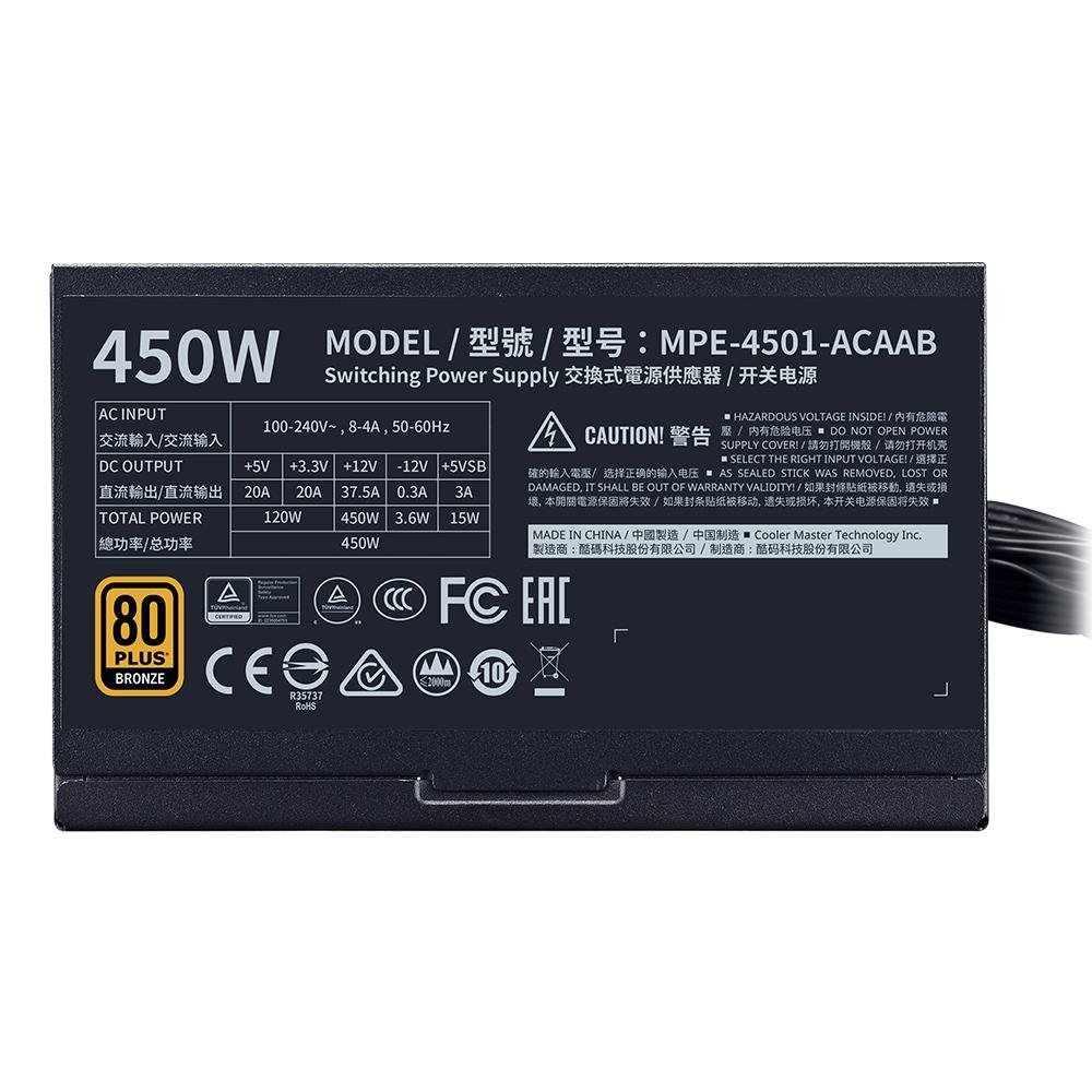 Fonte Cooler Master MWE V2, 450W, 80 Plus Bronze - MPE-4501-ACAAB-WO Fonte Cooler Master MWE V2, 450W, 80 Plus Bronze - MPE-4501-ACAAB-WO