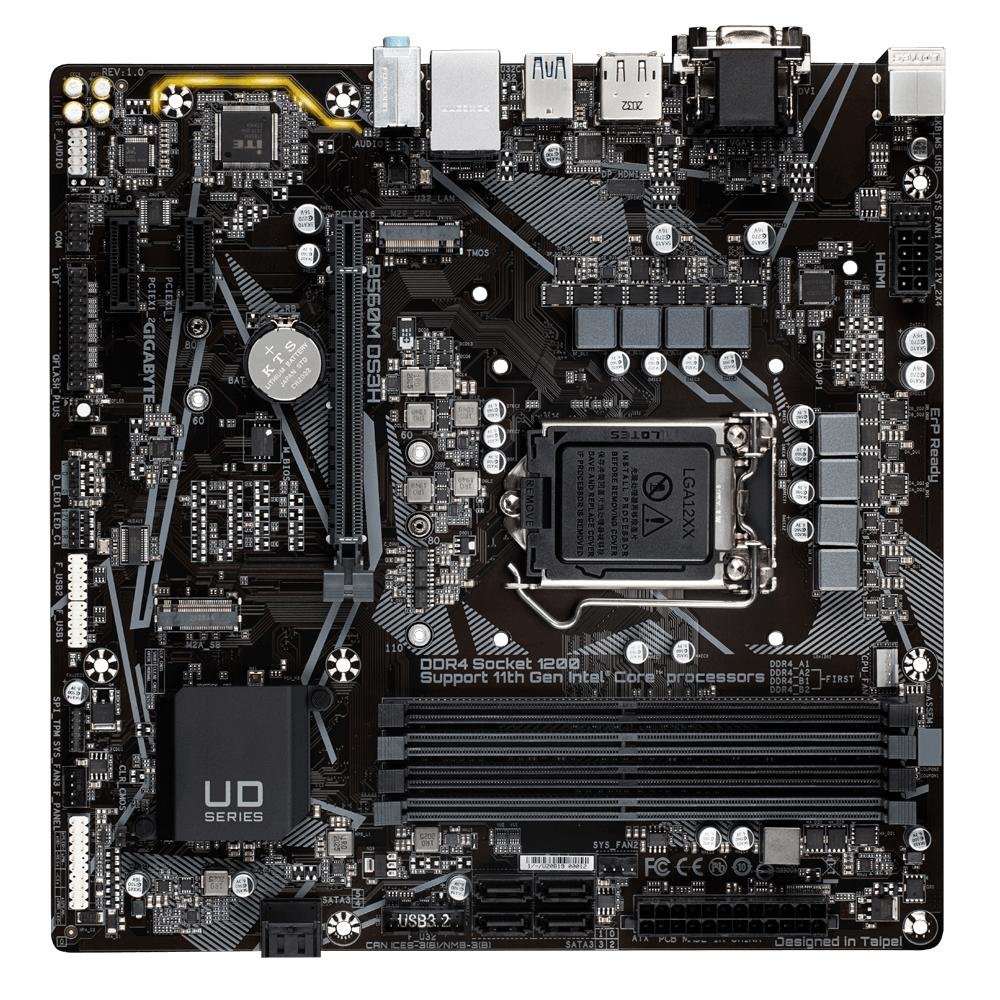 Placa-Mãe Gigabyte B560M DS3H, Rev. 1.0, Intel LGA 1200, Micro ATX, DDR4, Preto - B560M DS3H