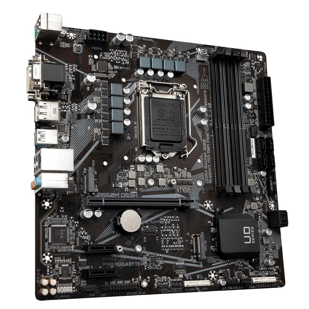 Placa-Mãe Gigabyte B560M DS3H, Rev. 1.0, Intel LGA 1200, Micro ATX, DDR4, Preto - B560M DS3H