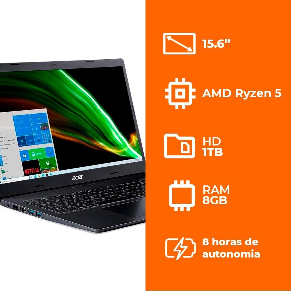 Notebook Acer Aspire 3 AMD Ryzen 8gb,1TB | KaBuM!