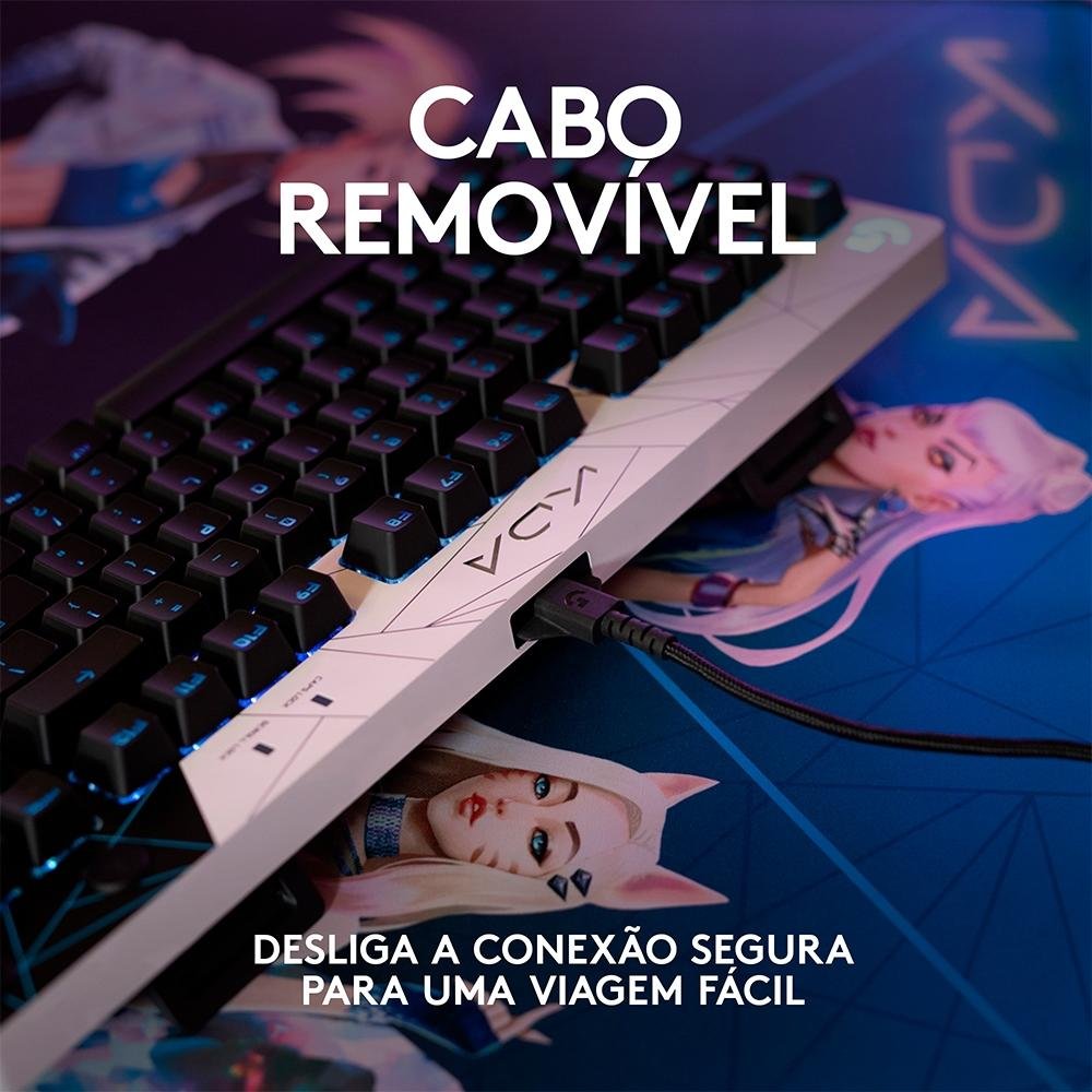 Teclado Mecânico Gamer Logitech G PRO K/DA Layout US, RGB, TKL, Cabo Destacável, GX Brown Tactile, Edição League of Legends KDA - 920-010074