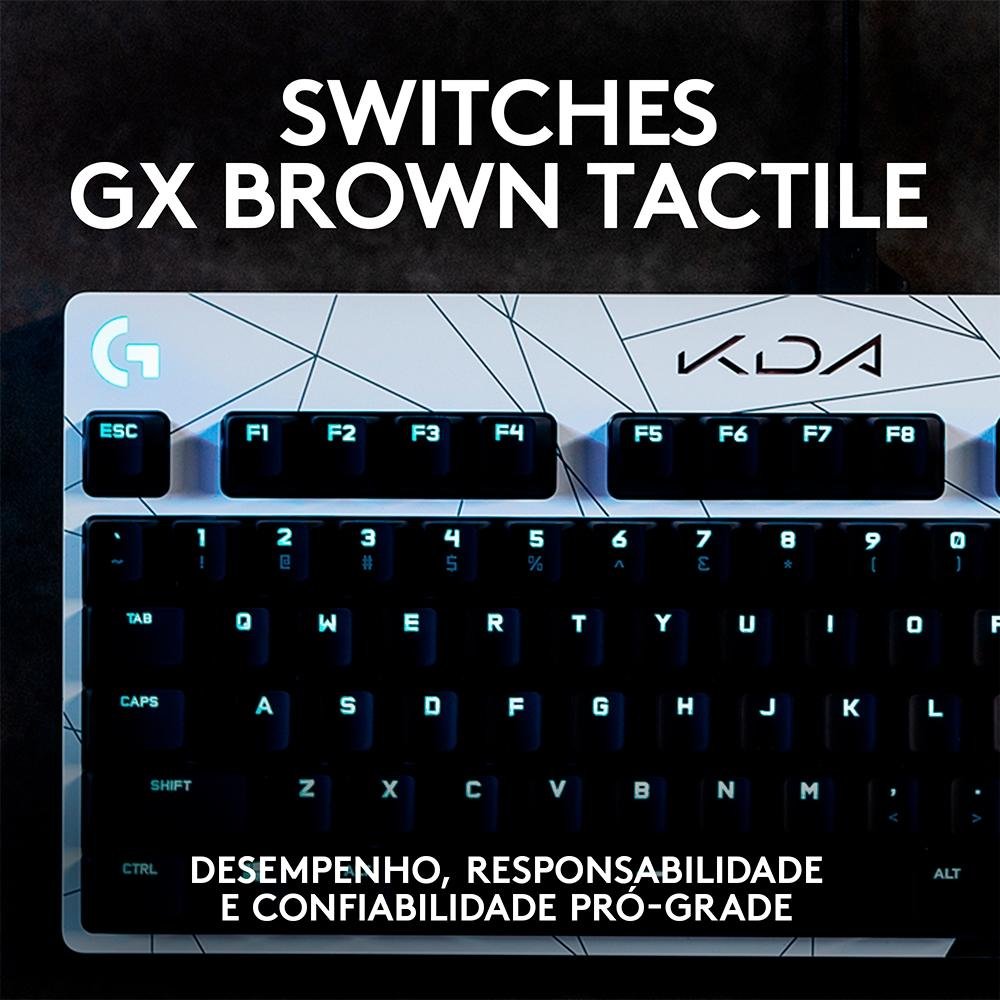 Teclado Mecânico Gamer Logitech G PRO K/DA Layout US, RGB, TKL, Cabo Destacável, GX Brown Tactile, Edição League of Legends KDA - 920-010074