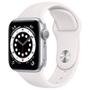 Apple Watch S6 44MM GPS com Case de Alumínio Silver e Sport Band Branco - M00D3LL/A