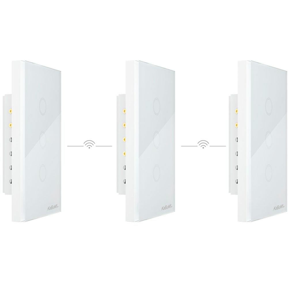 Interruptor Paralelo Inteligente 3 Way KaBuM! smart 500, Branco, Controle via Aplicativo, Três Botões, Caixa com 3 - KBSA012