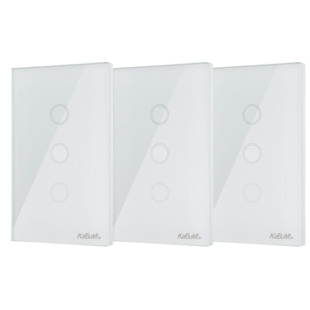 Interruptor Paralelo Inteligente 3 Way KaBuM! smart 500, Branco, Controle via Aplicativo, Três Botões, Caixa com 3 - KBSA012
