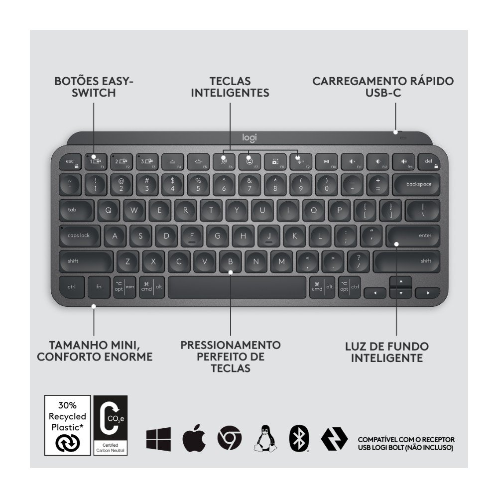 Teclado Sem Fio Logitech MX Keys Mini | KaBuM!