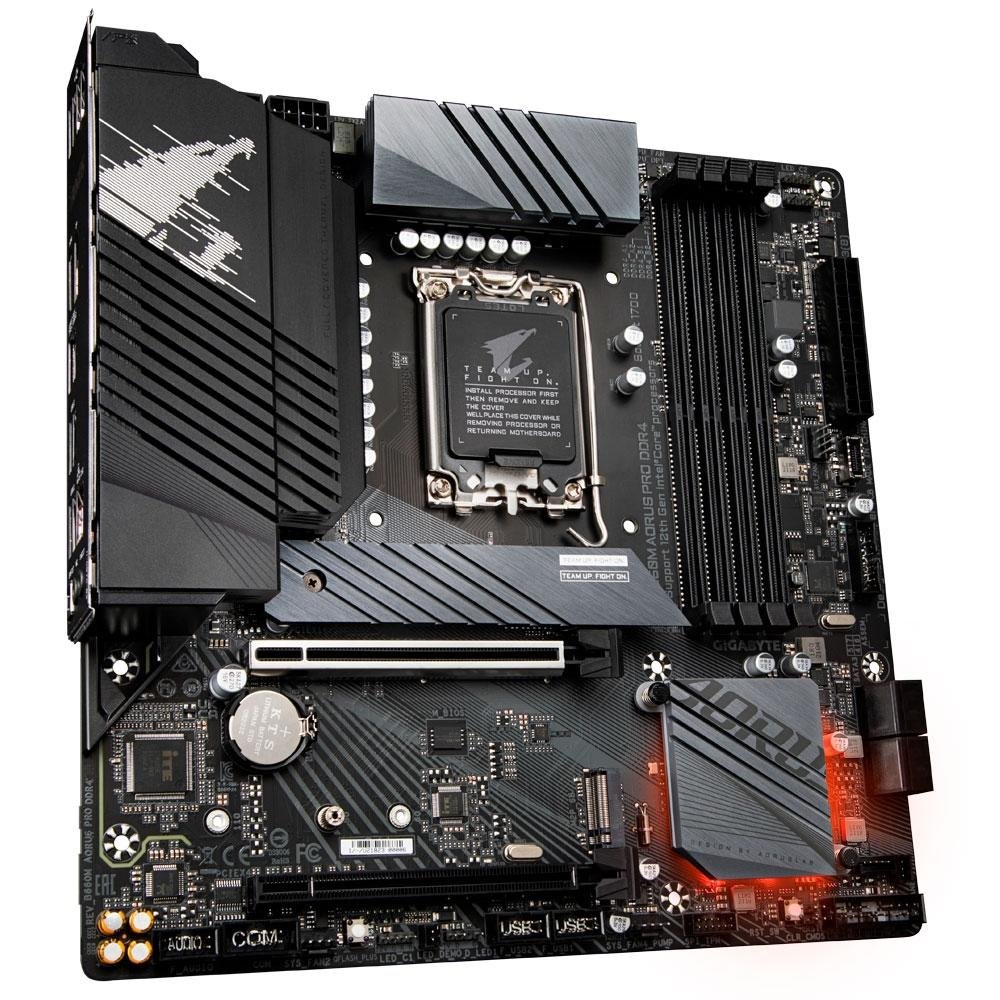 Placa-Mãe Gigabyte B660M Aorus PRO, Intel LGA 1700, mATX, DDR4, M.2 NVME, Preto - B660M AORUS PRO DDR4 Placa-Mãe Gigabyte B660M Aorus PRO, Intel LGA 1700, mATX, DDR4, M.2 NVME, Preto - B660M AORUS PRO DDR4
