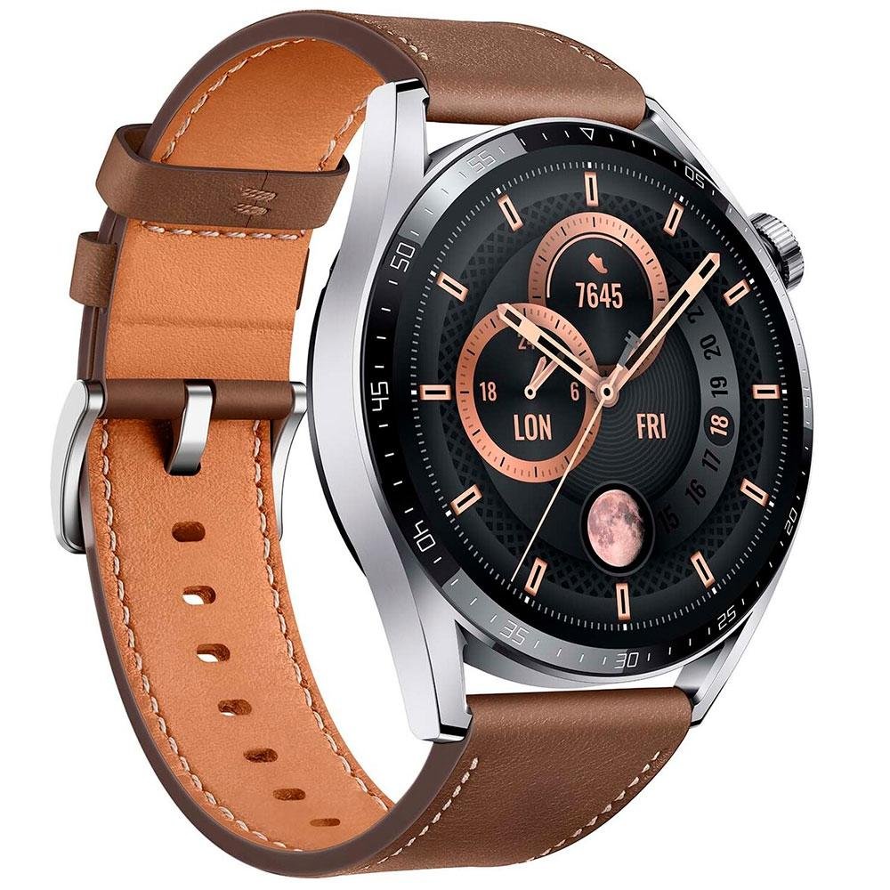 Smartwatch Huawei Watch GT3, 46mm, Bluetooth, Tela HD Amoled, GPS, Resistente à Água, Marrom - JPT-B19 Smartwatch Huawei Watch GT3, 46mm, Bluetooth, Tela HD Amoled, GPS, Resistente à Água, Marrom - JPT-B19