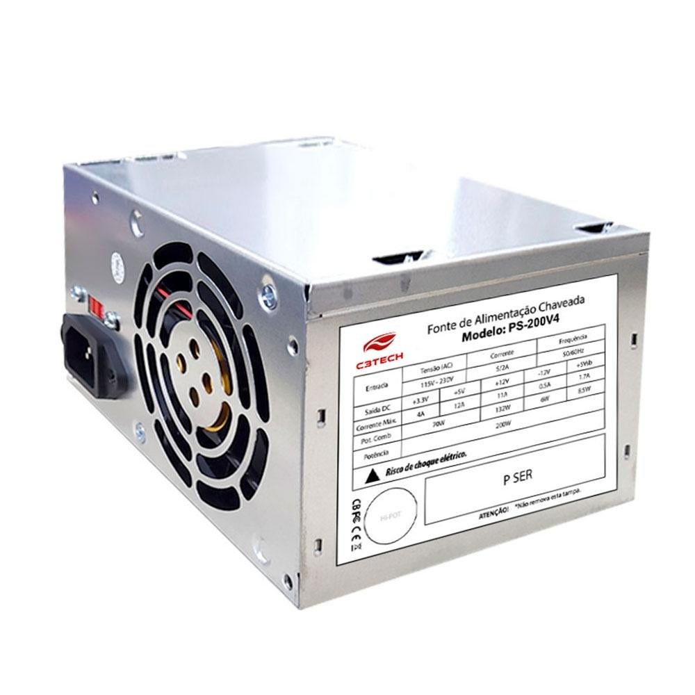 Fonte C3Tech PS-200V4, 200W, sem cabo, Prata - PS-200V4