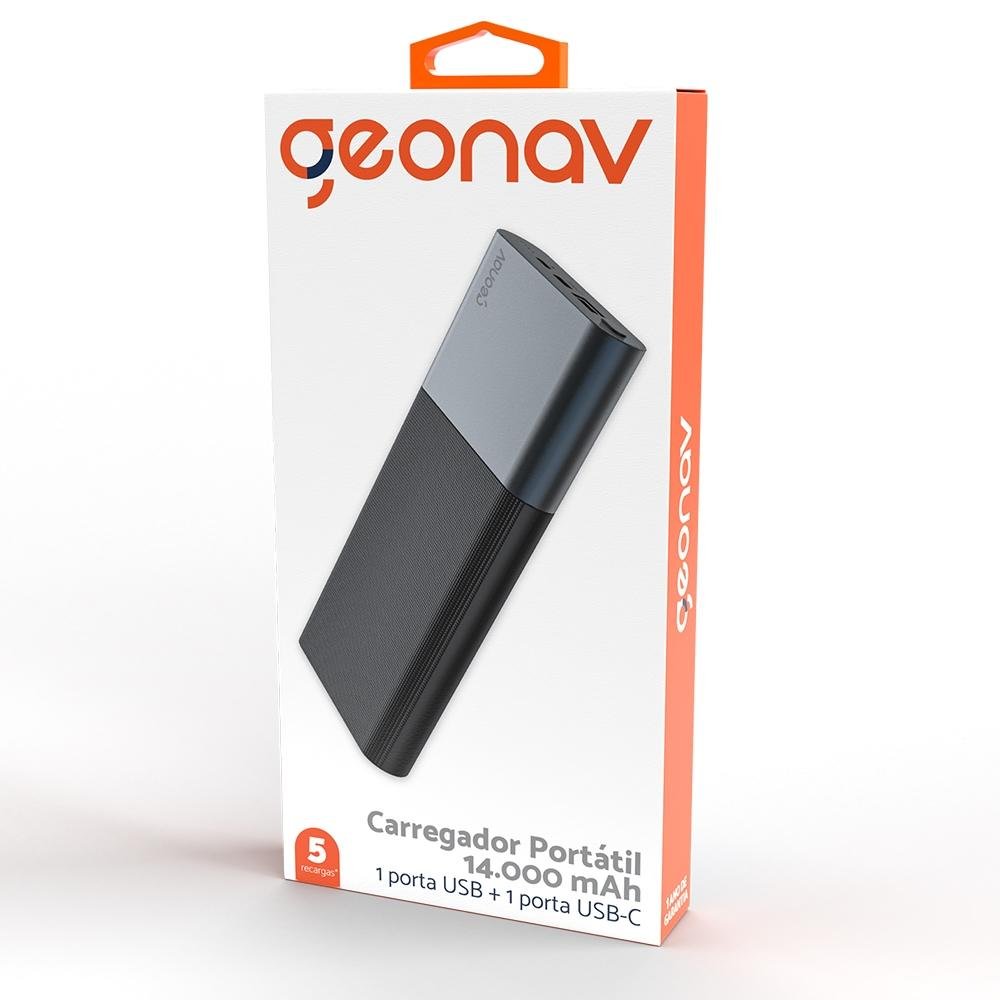 Power Bank Universal Geonav, 14.000mAh, Cinza Espacial - PB14KAL Power Bank Universal Geonav, 14.000mAh, Cinza Espacial - PB14KAL