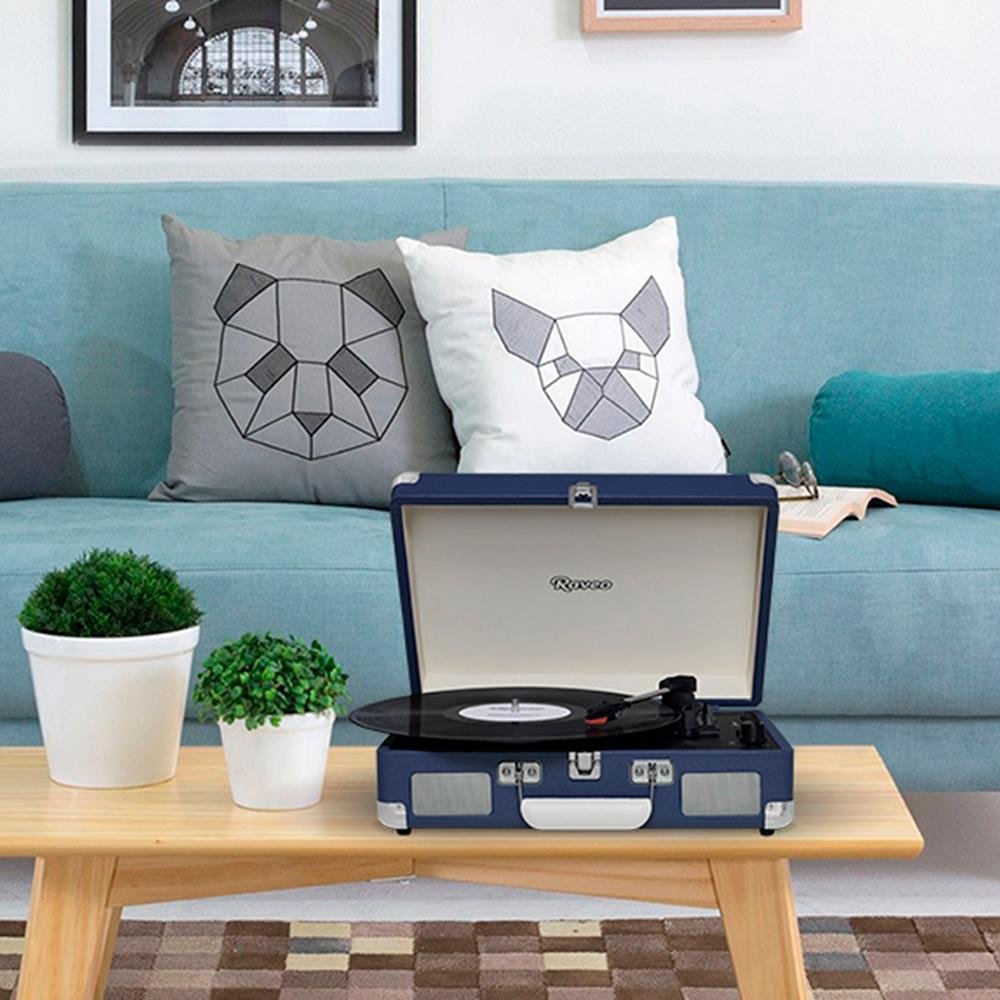 Vitrola HI FI Raveo Sonetto Chrome, Vinyl, Bluetooth, USB, Aux, Navy - 26398
