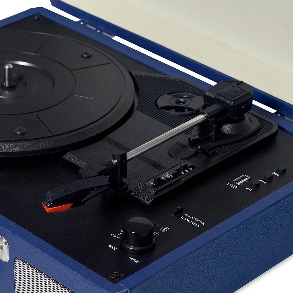 Vitrola HI FI Raveo Sonetto Chrome, Vinyl, Bluetooth, USB, Aux, Navy - 26398