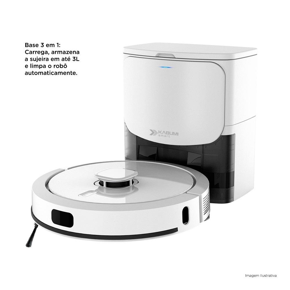 Robô Aspirador e Passa Pano KABUM! smart 900 - 5 Modos de Limpeza, Base 2 em 1, Mapeamento 3D - 220v - Branco - KBSF012