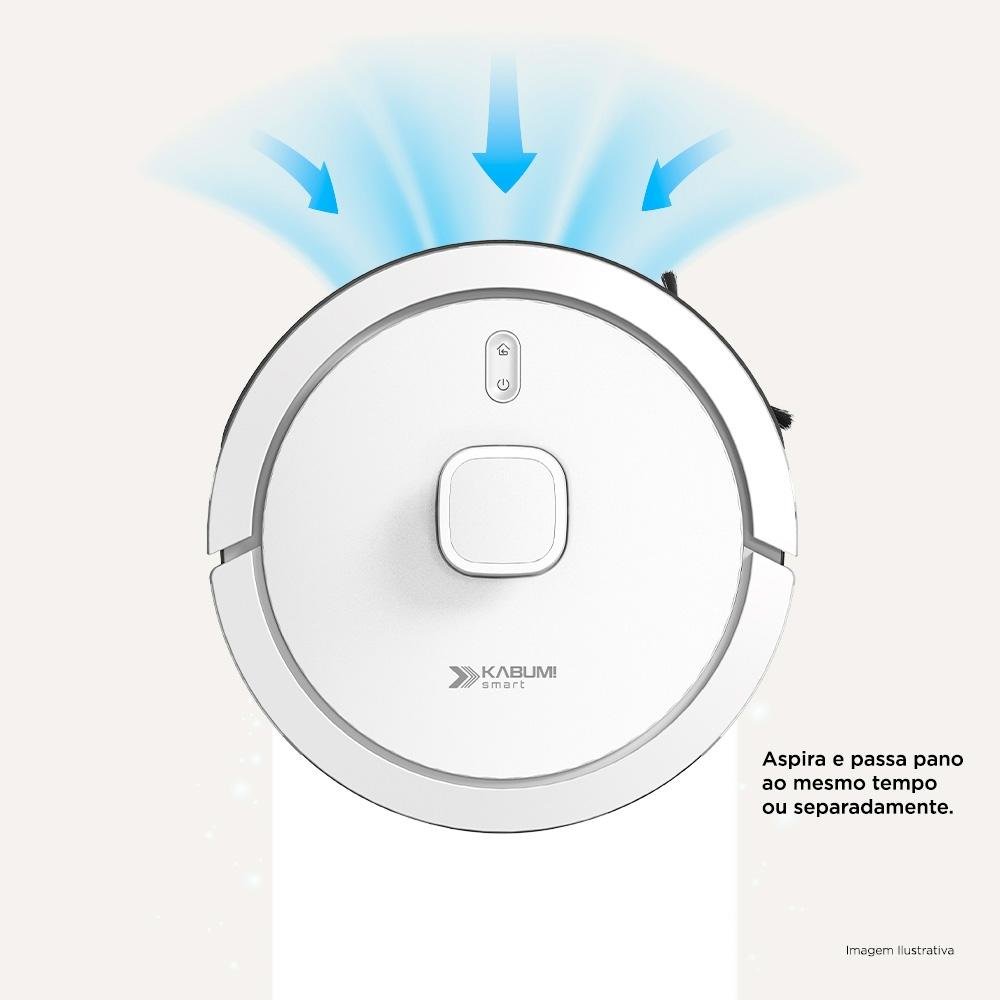 Robô Aspirador e Passa Pano KABUM! smart 900 - 5 Modos de Limpeza, Base 2 em 1, Mapeamento 3D - 220v - Branco - KBSF012