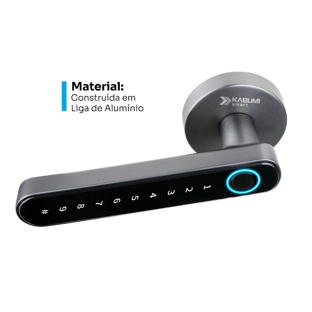Fechadura Digital KABUM! smart Slim, Cinza, Biometria, Controle via app, Senha numérica - KSFD100CZ Fechadura Digital KABUM! smart Slim, Cinza, Biometria, Controle via app, Senha numérica - KSFD100CZ
