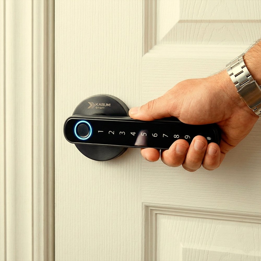 Fechadura Digital KABUM! smart Slim, Cinza, Biometria, Controle via app, Senha numérica - KSFD100CZ Fechadura Digital KABUM! smart Slim, Cinza, Biometria, Controle via app, Senha numérica - KSFD100CZ