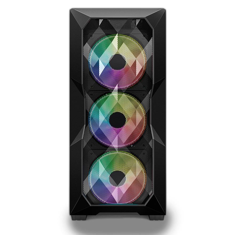 Gabinete Gamer Hayom, Mid Tower, RGB, ATX, Lateral em Vidro Temperado, 3x Cooler Fan RGB, Preto - GB1710