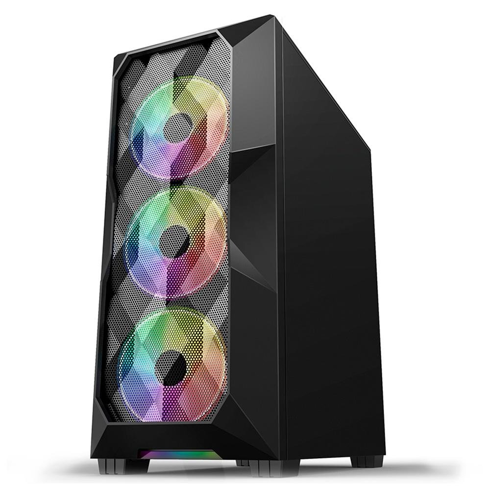Gabinete Gamer Hayom, Mid Tower, RGB, ATX, Lateral em Vidro Temperado, 3x Cooler Fan RGB, Preto - GB1710